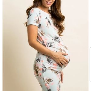 Pink Blush Mint Green Floral Maternity Dress